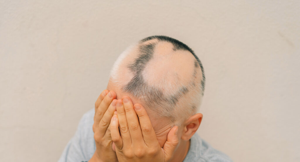 Exosmart™ Autologous Exosomes: A New Frontier in the Treatment of Alopecia Areata 2 real alopecia areata young girl bald head person diffuse alopecia scaled